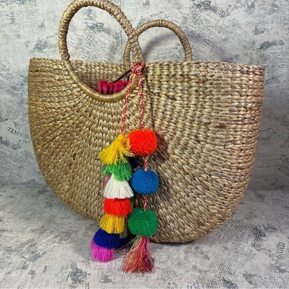 JadeTribe Beach Basket Large Tassel Multi/Pink - Picture 9 of 12